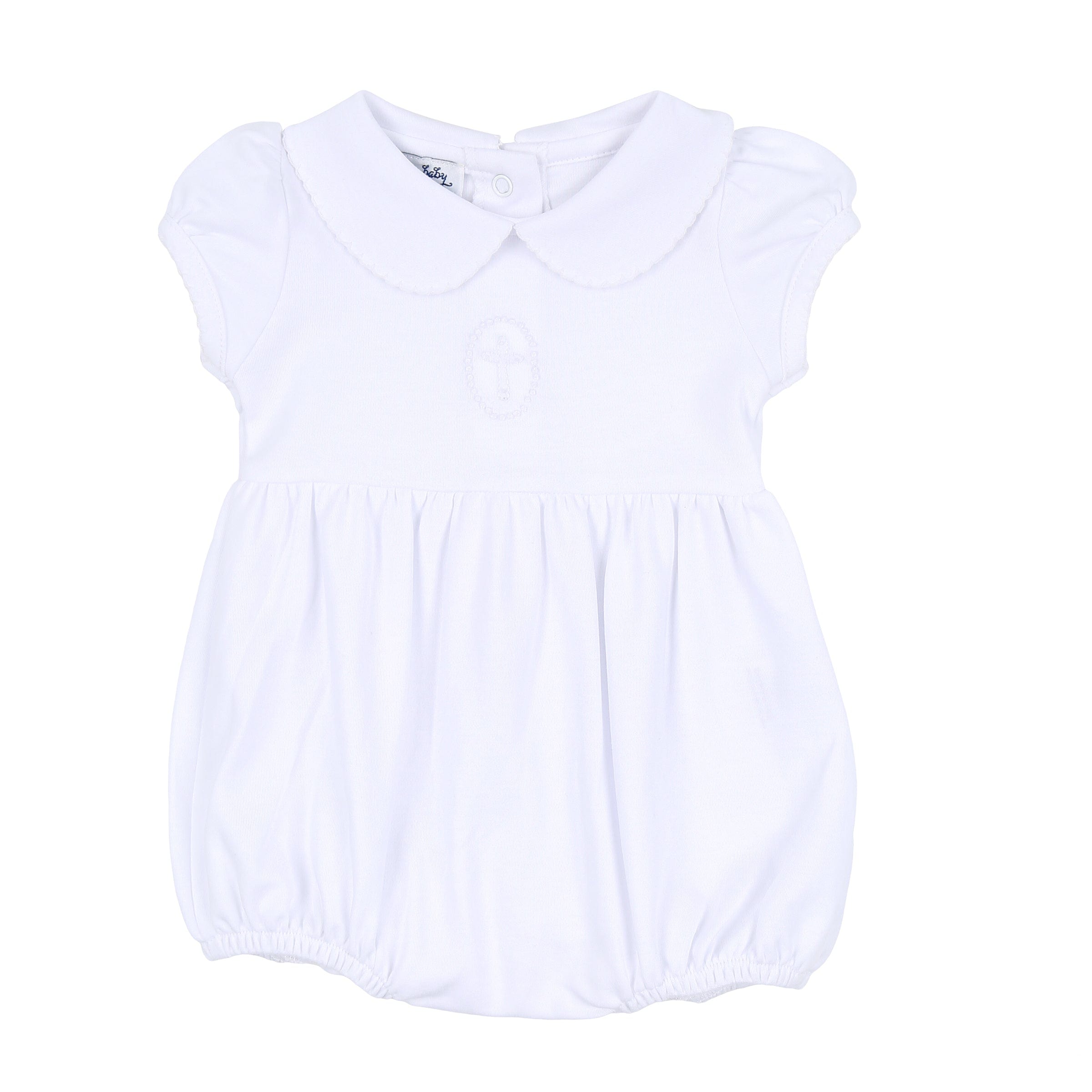 MAGNOLIA BABY - Blessed Embroidered Girls Bubble - White