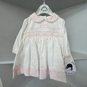 SARAH LOUISE - Checked Peter Pan Collared  Embroidered Smock Dress- Pink