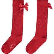 A DEE - Back To School Penny Bow Diamante Knee High Socks - Red