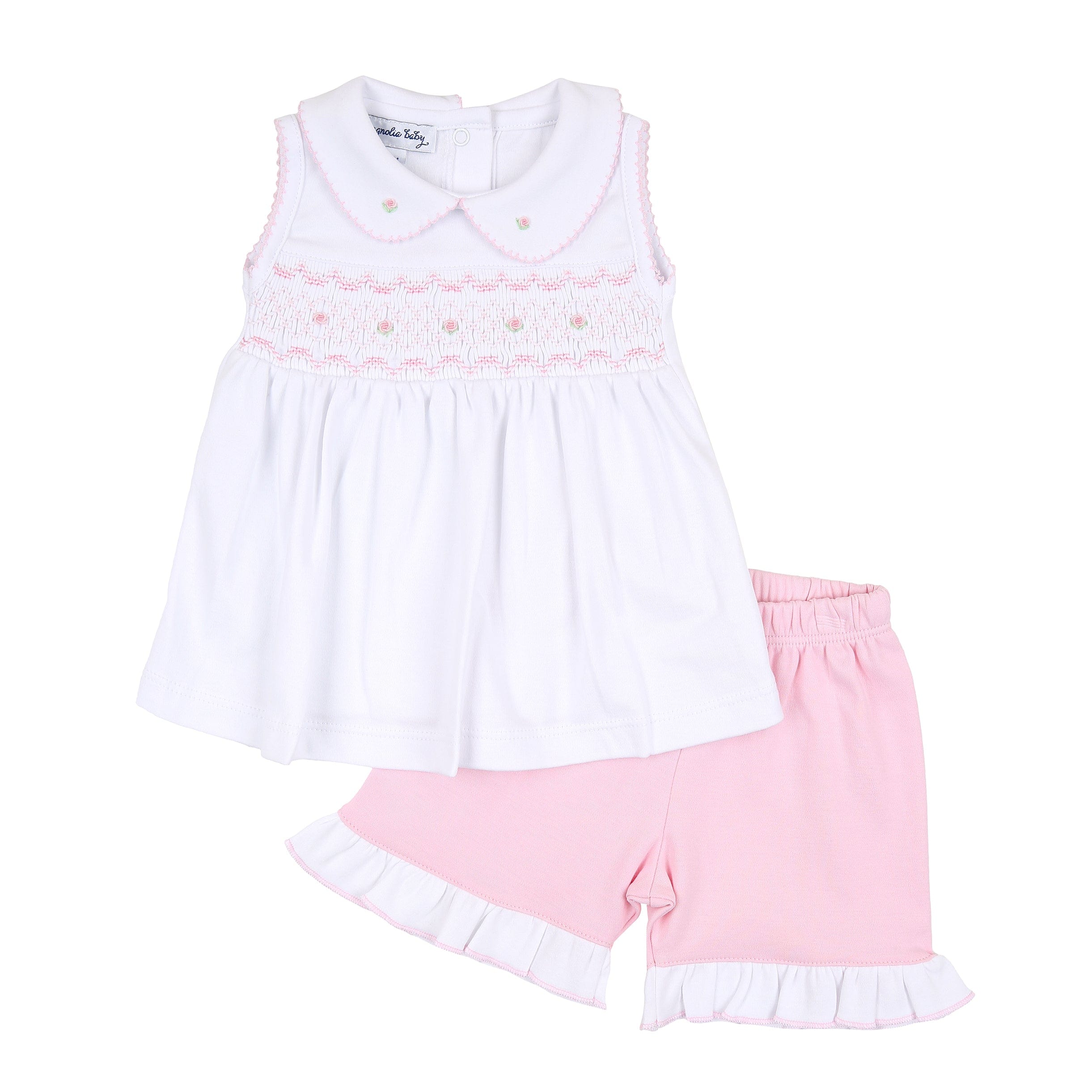 MAGNOLIA BABY - Kate Smocked Sleeveless Short Set - Pink