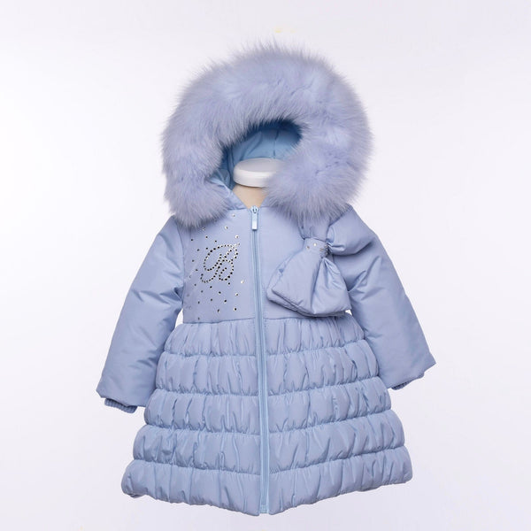 Bimbalo - Fur Hood Large Bow Coat - Blue