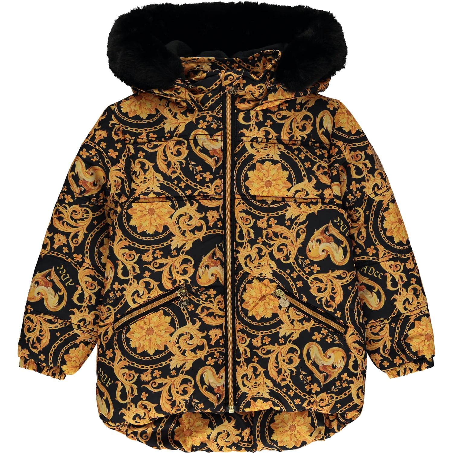 A DEE - Baroque Love Bobbie Faux Fur Baroque Print Jacket - Black