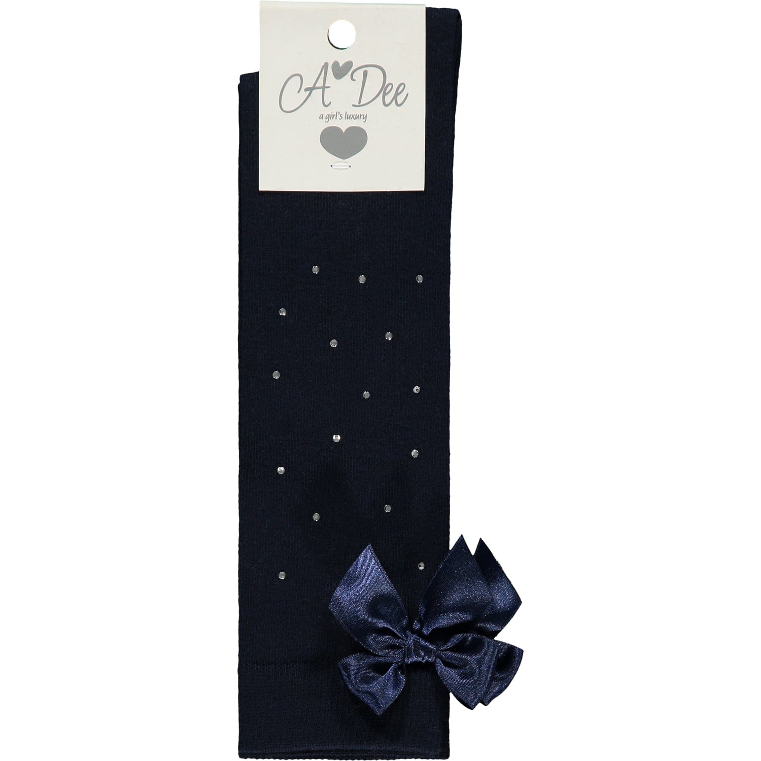 A DEE - Back To School Penny Bow Diamante Knee High Socks - Navy