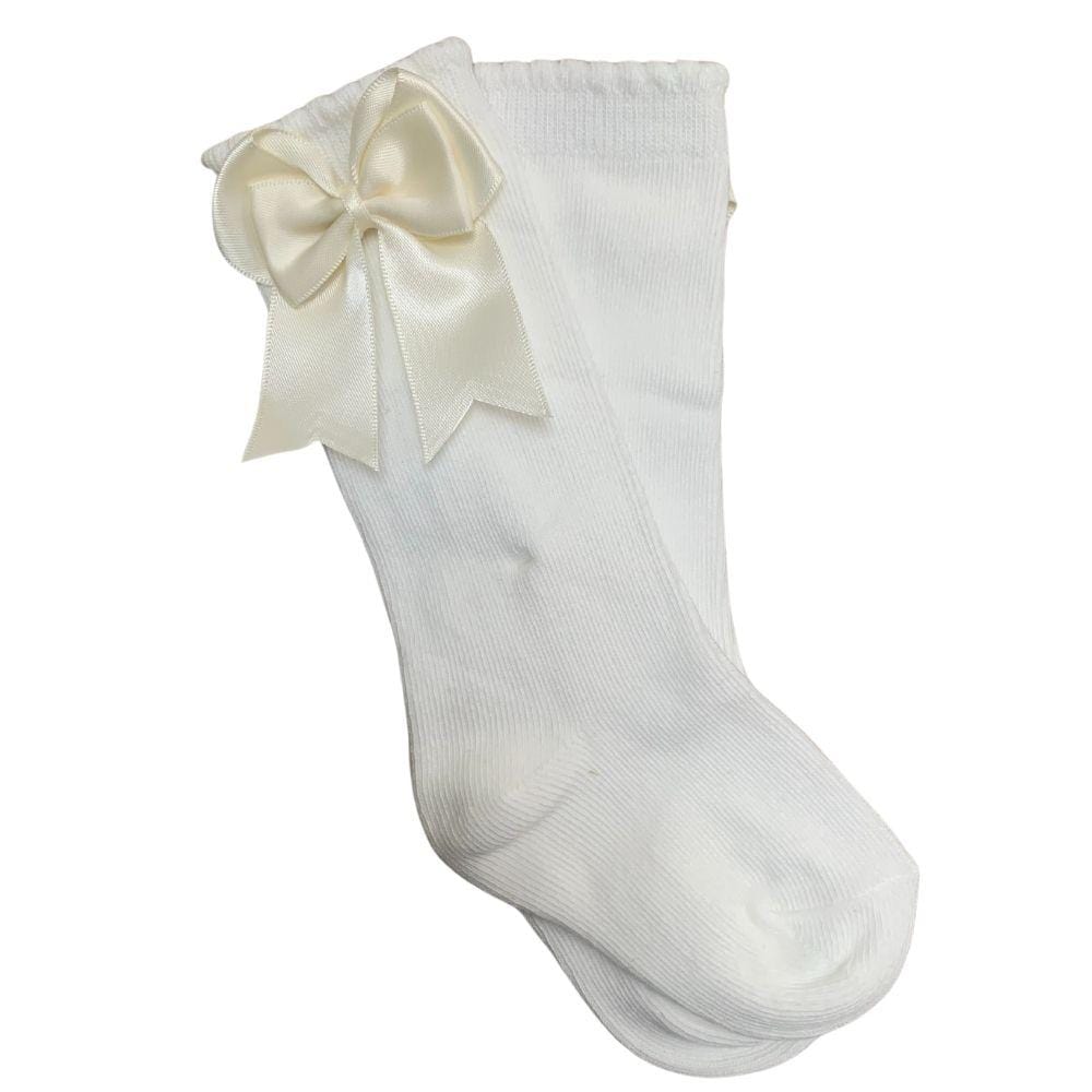 TAMBINO - Knee High Double Bow Socks - Cream