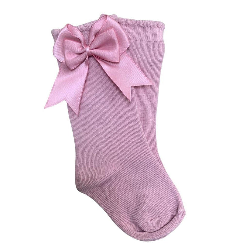 TAMBINO - Knee High Double Bow Socks - Dusty Pink