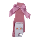 APRICOT - Ribbed Knee High Bow Sock - Dusty Pink