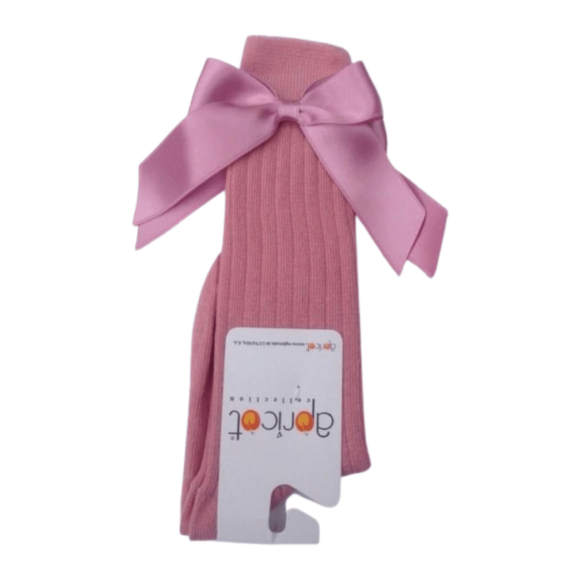APRICOT - Ribbed Knee High Bow Sock - Dusty Pink