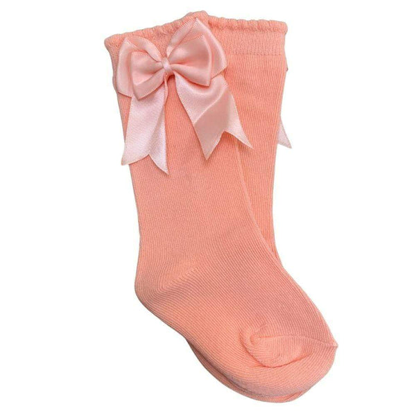 MBINO - Knee High Double Bow Socks - Peach