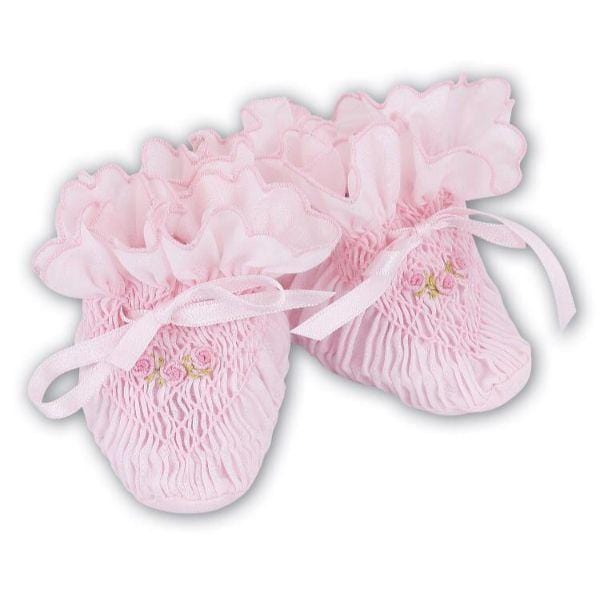 SARAH LOUISE SMOCKED AND HAND EMBROIDERED PINK BOOTIES SUMMER 2019