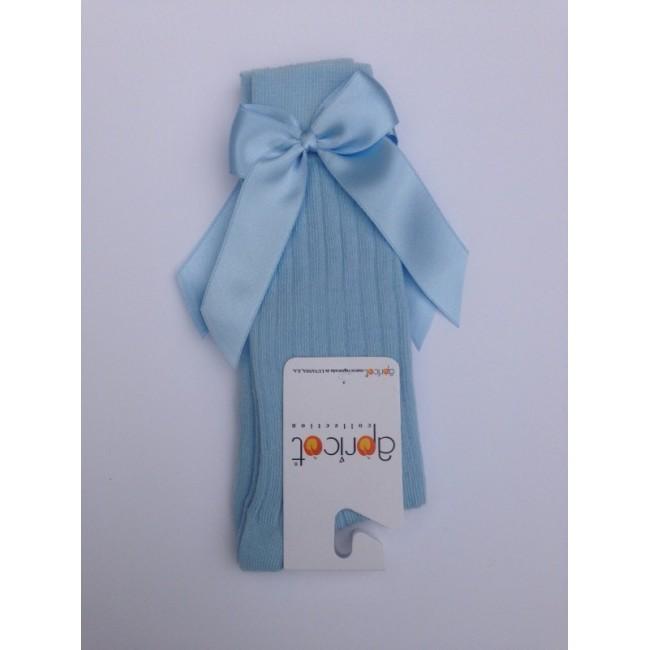 APRICOT - Ribbed Knee High Bow Sock - Baby Blue
