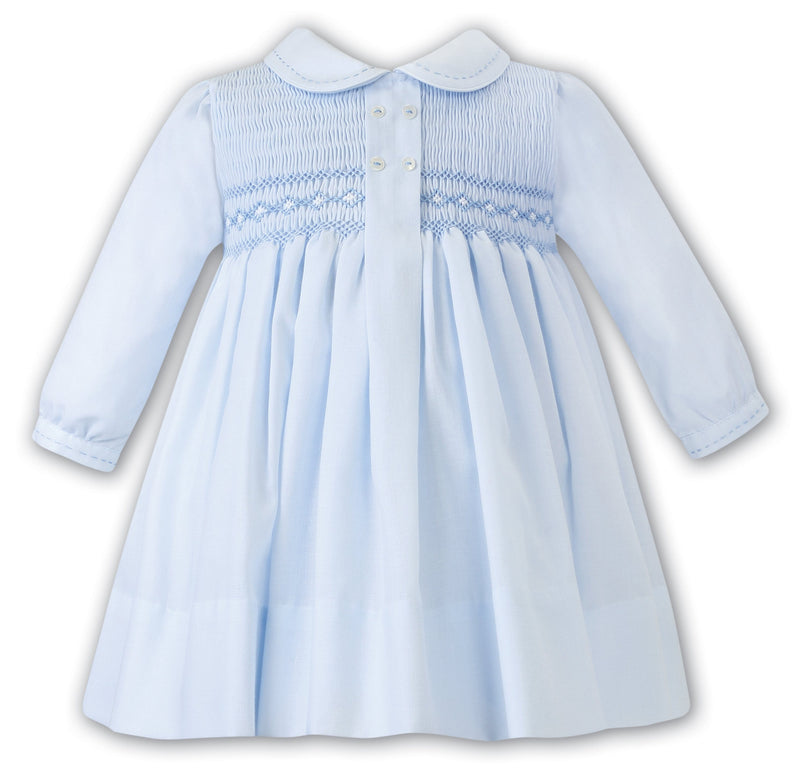 SARAH LOUISE -  Smocked Dress With Button Detail - Blue