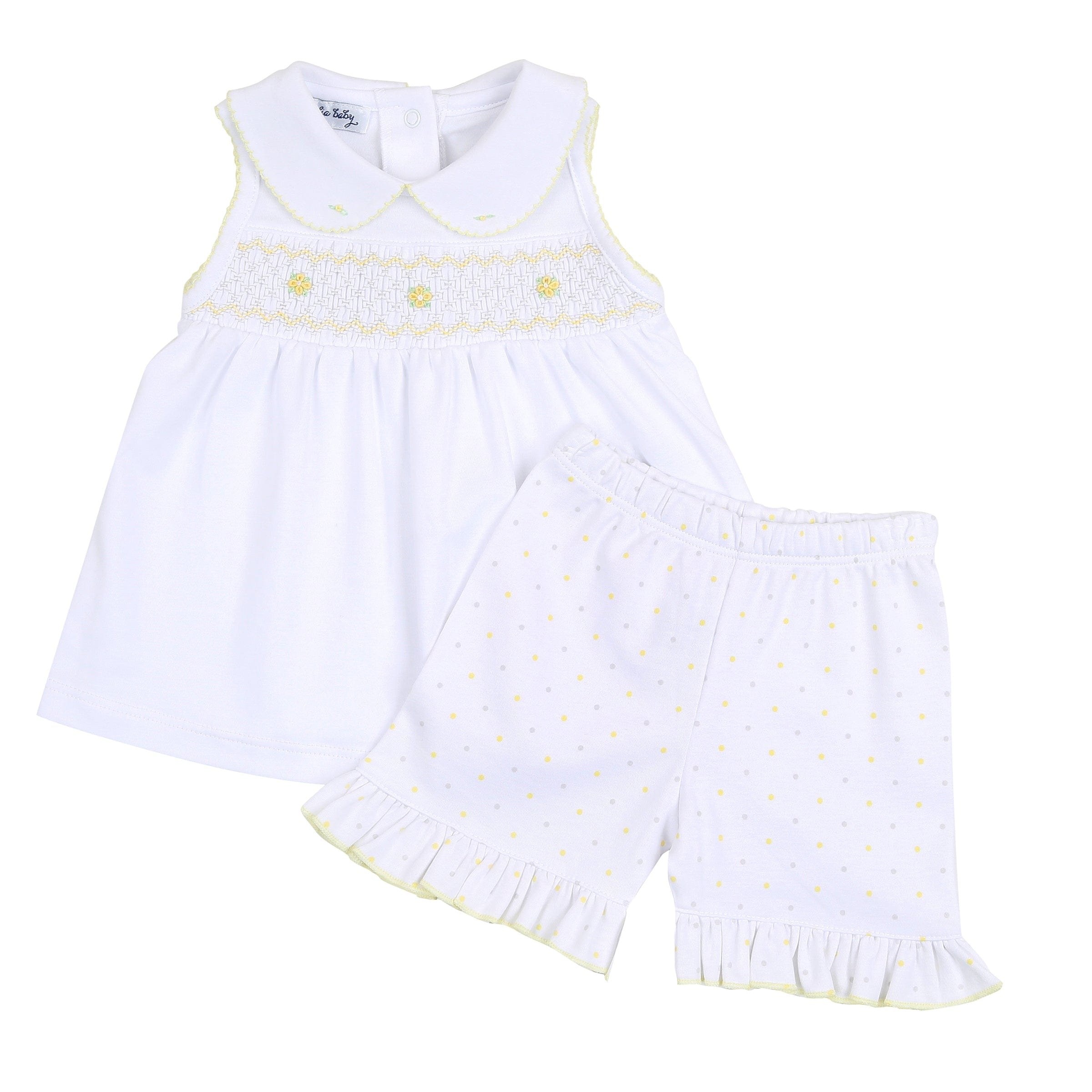 MAGNOLIA BABY - Ellens Spring Classics Smocked Sleeveless Short Set - White