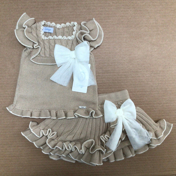 Rahigo - Two Piece Skirt Set With Cream Trim  -  Camel