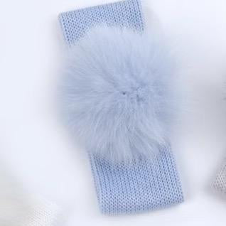 Bimbalo - Pom Pom Fur Knit Hairband  - Baby Blue