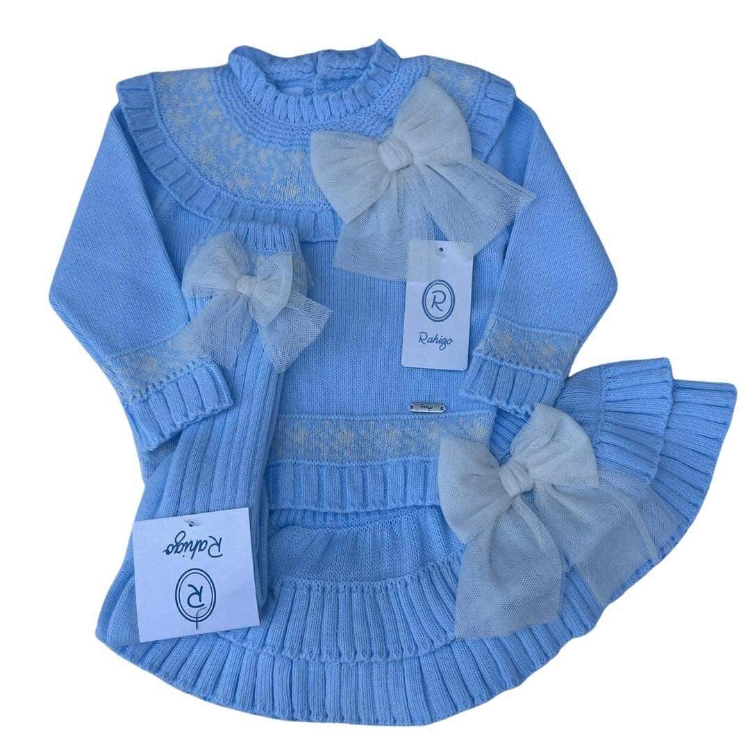 Rahigo - Three Piece Skirt Set With Cream Tulle Bow  -  Baby Blue