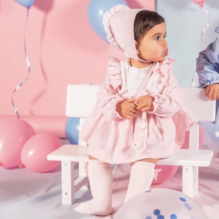 BABINE - Frill Baby Dress & Bonnet - Pink