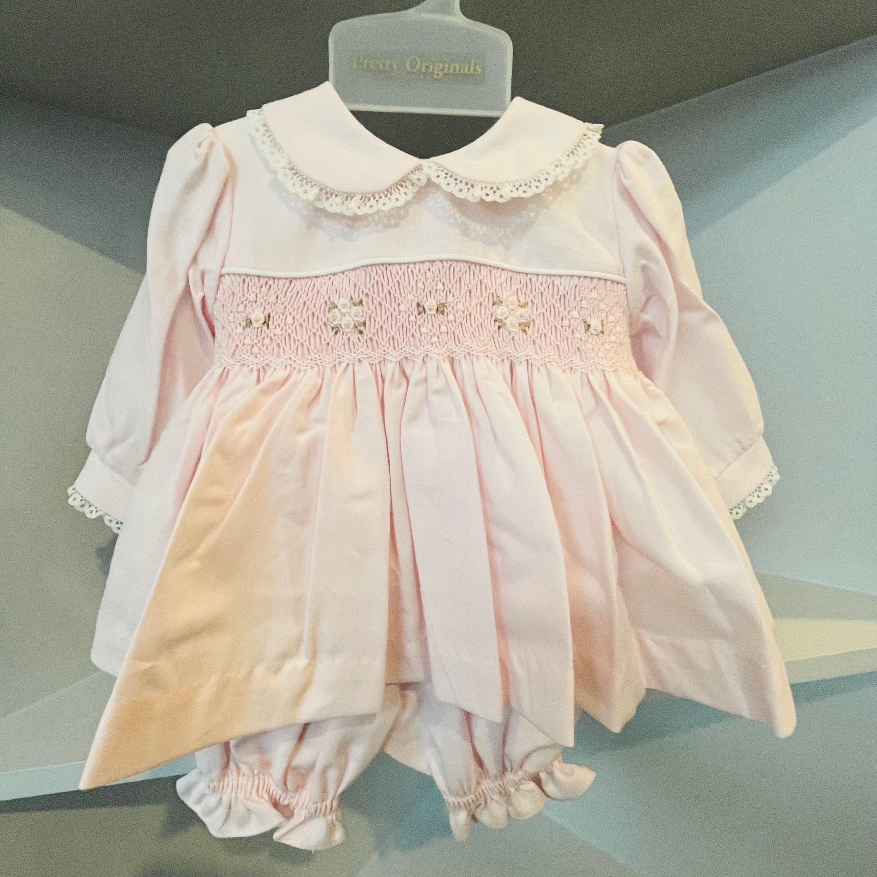 PRETTY ORIGINALS - Smocked Dress Set & Hairband  - Pink