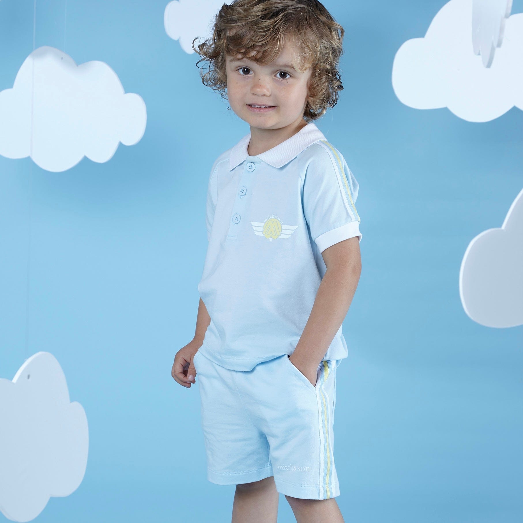 MITCH & SON - Jacob A Time To Fly Tape Polo Short Set - Sky Blue