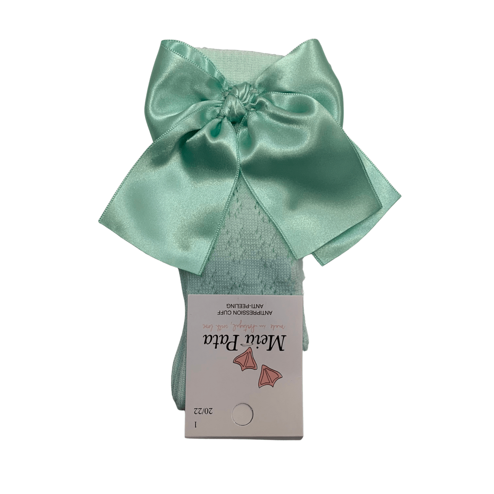 MEIA PATA - Open Knit Knee High Large Bow Sock - Mint