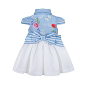 LAPIN HOUSE - Blue Stripe Bow Dress - Blue