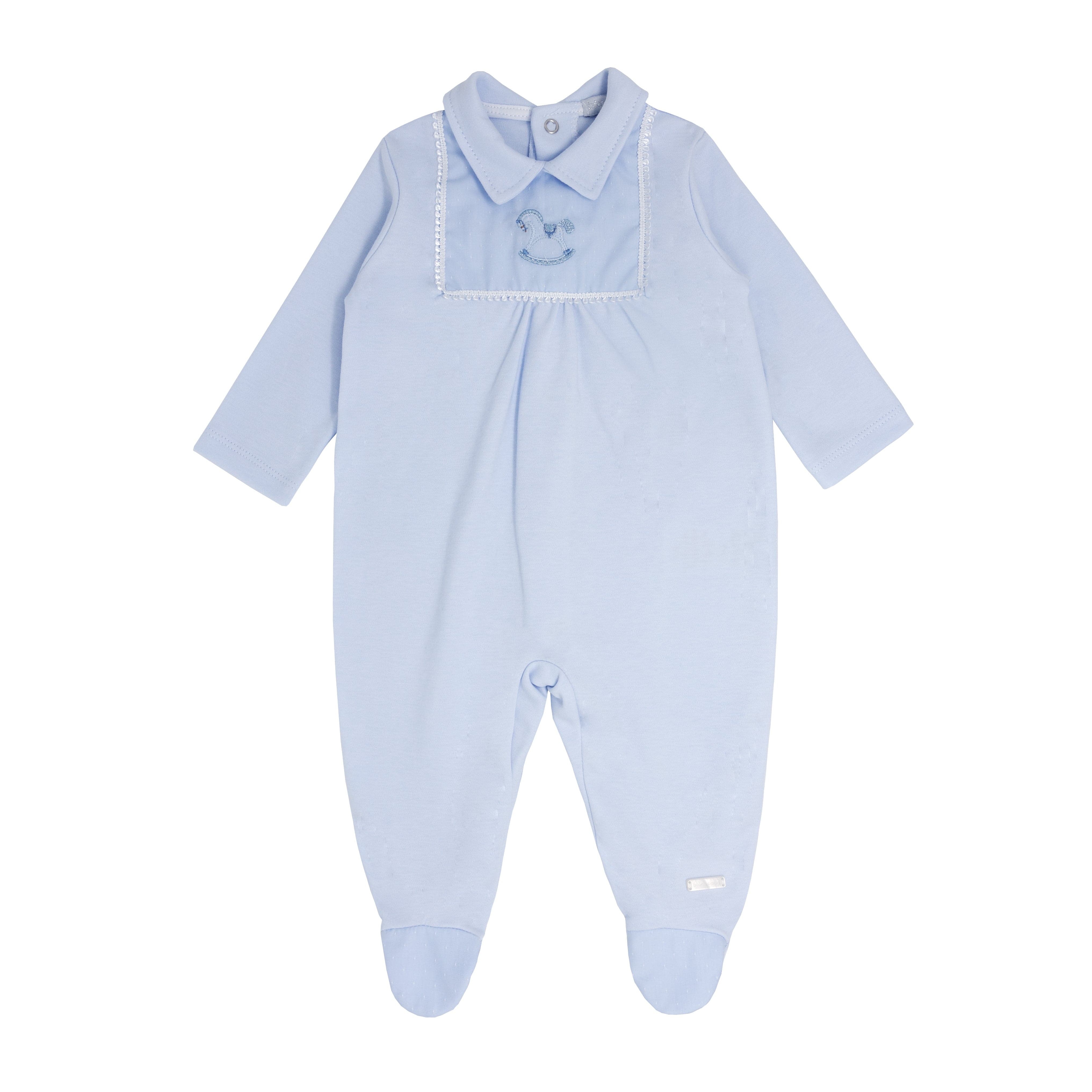 BLUES BABY - Rocking Horse Cotton Babygrow - Blue