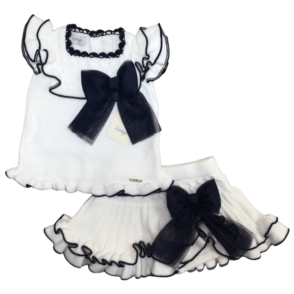 Rahigo - Two Piece Skirt Set With Navy Trim  -  White
