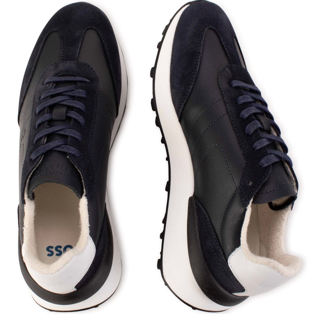 HUGO BOSS - Lace Up Leather Trainers -  Navy