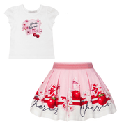 BALLOON CHIC - Cherry Stripe Skirt Set - Pink