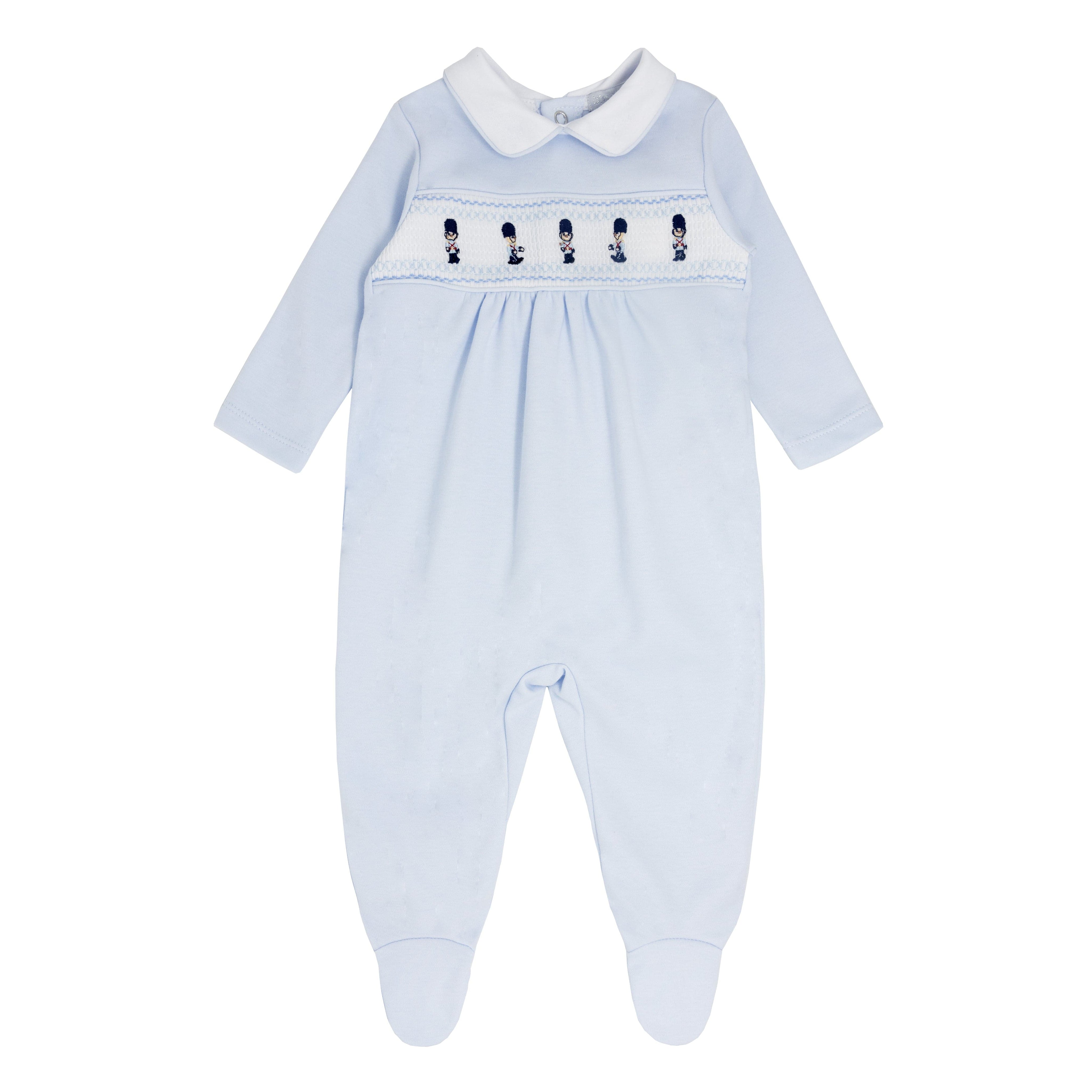 BLUES BABY - Solider Smocked Cotton Babygrow - Blue