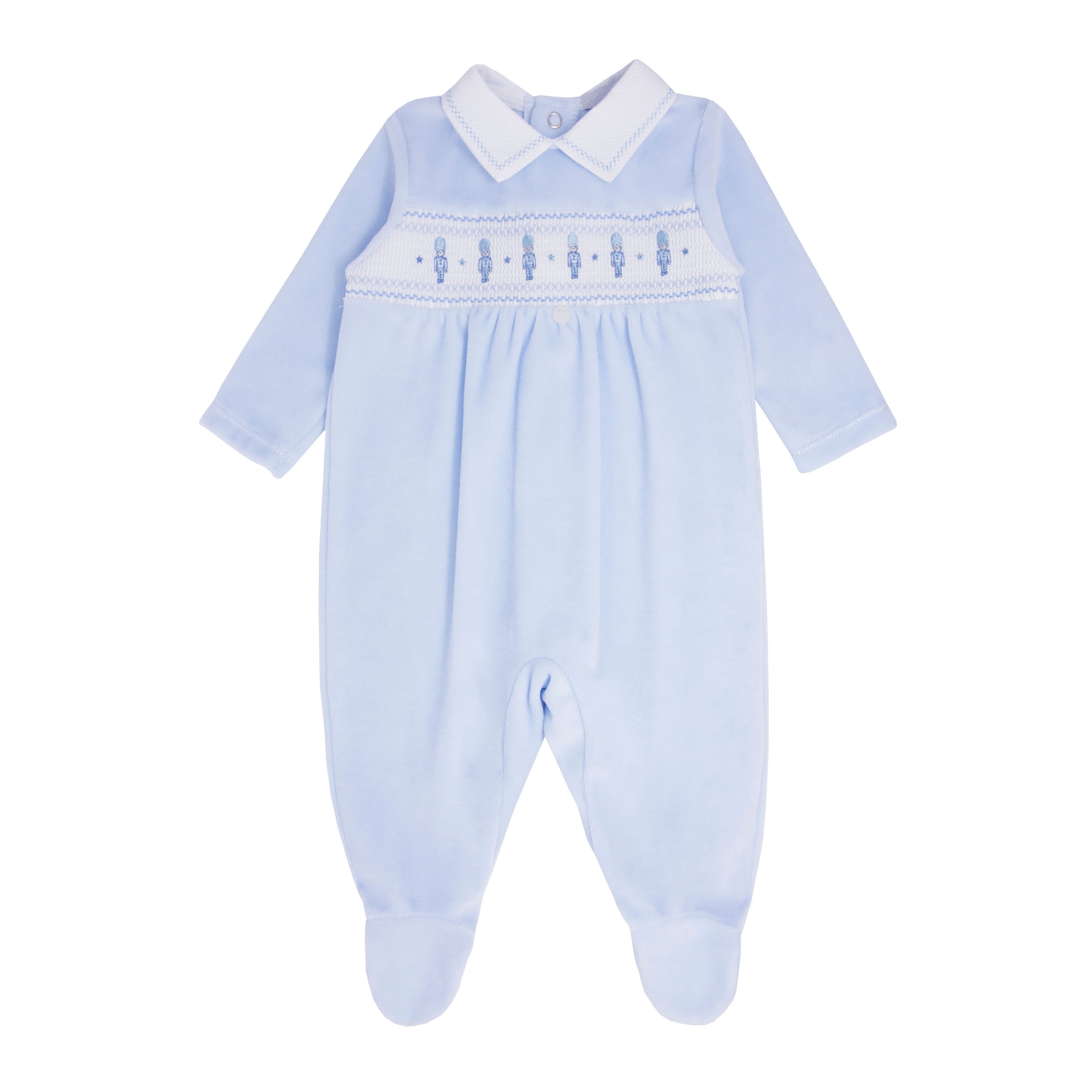 BLUES BABY - Smocked Soldier Velour Babygrow - Blue