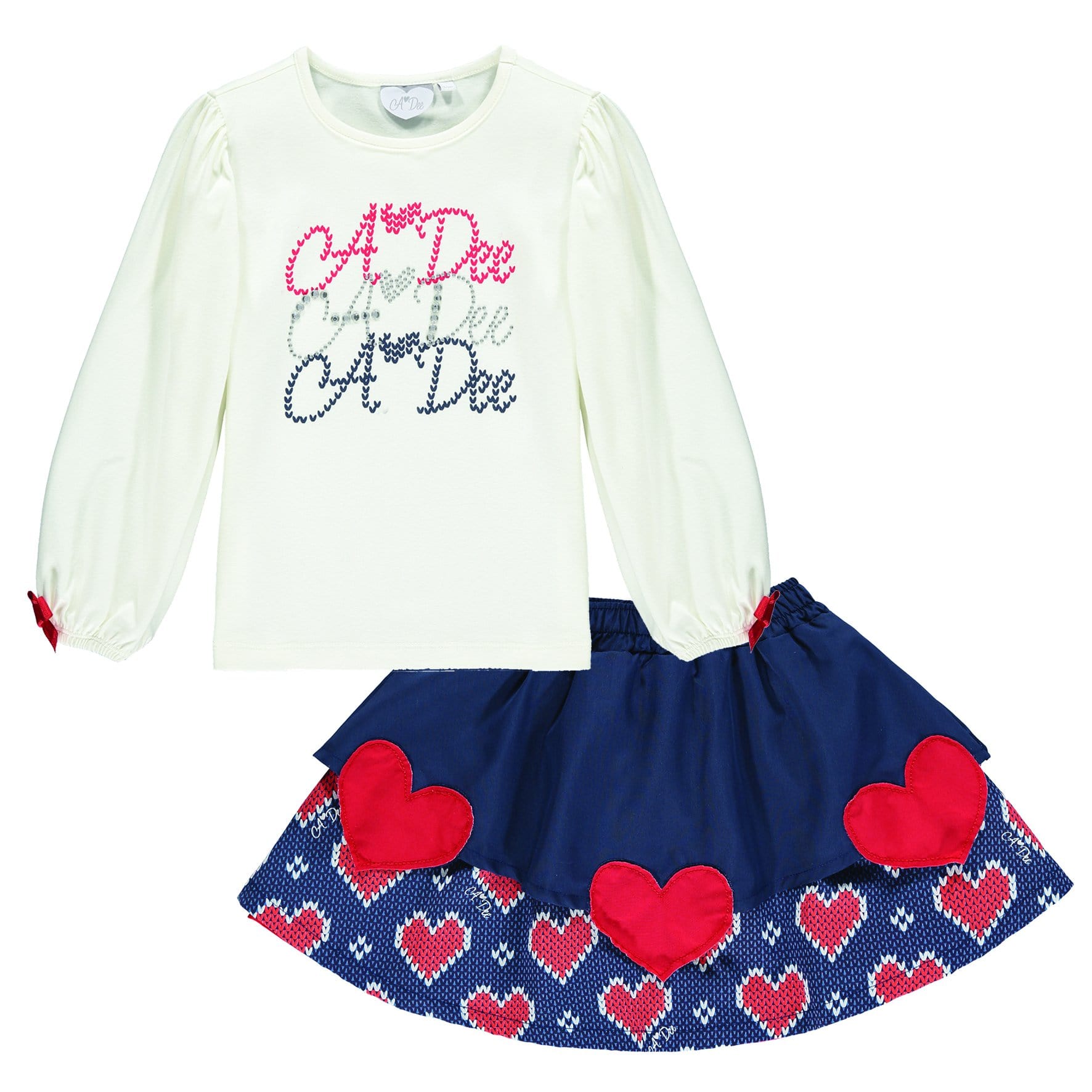 A DEE - Knitted Heart Skirt Set - White