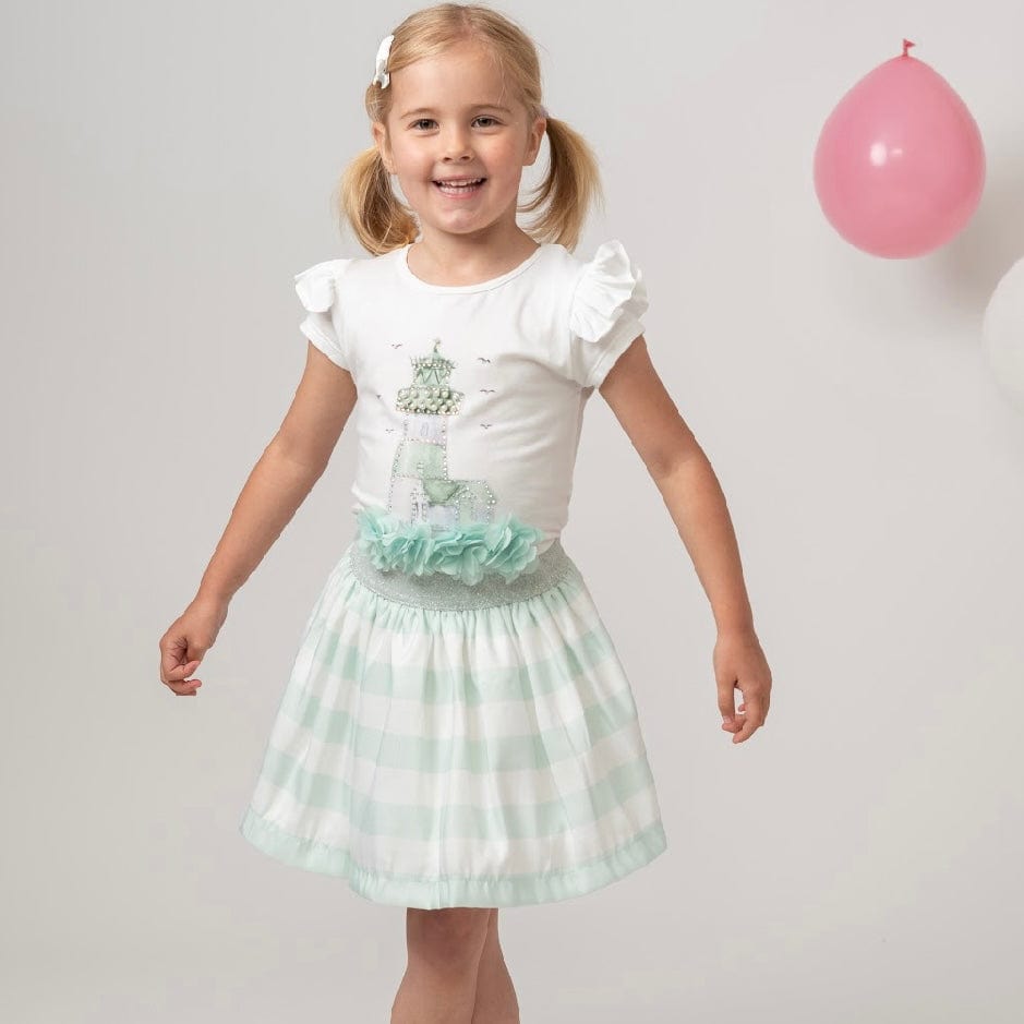 CARAMELO KIDS - Diamanté Light House Striped Skirt Set - Mint