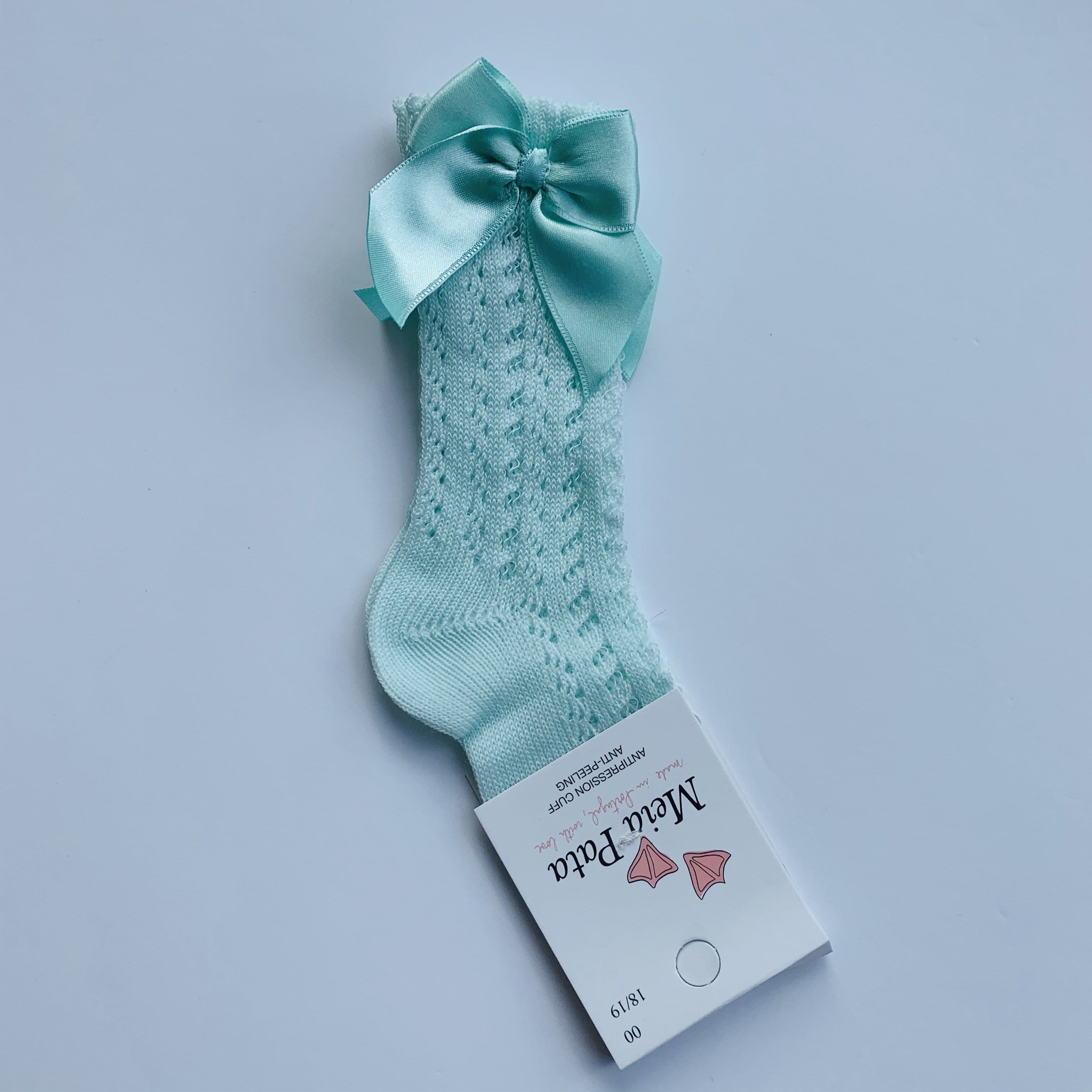 MEIA PATA - Open Knit Knee High Bow Sock - Mint