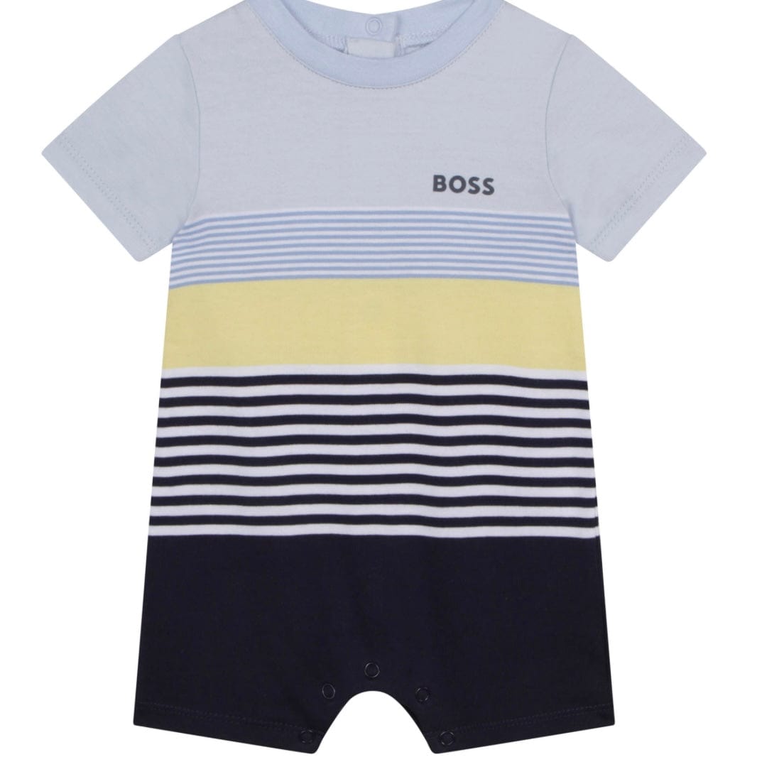 HUGO BOSS - Stripe Romper & Hat Set - Blue