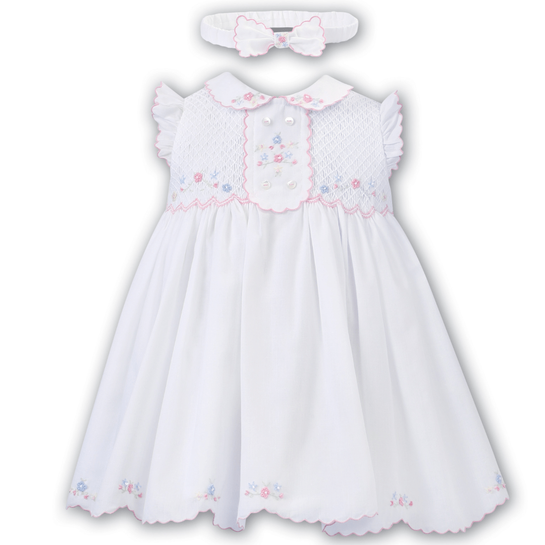 SARAH LOUISE -  Smocked Sleeveless Dress With Button Detail & Hairband - Pink