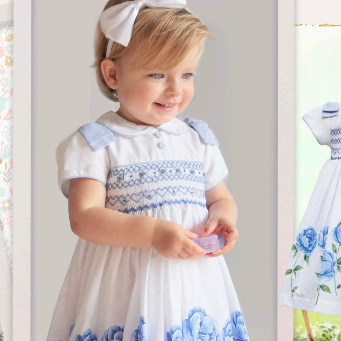 PRETTY ORIGINALS - Floral Smocked Dress  - Blue