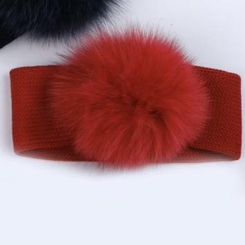 Bimbalo - Pom Pom Fur Knit Hairband  - Red