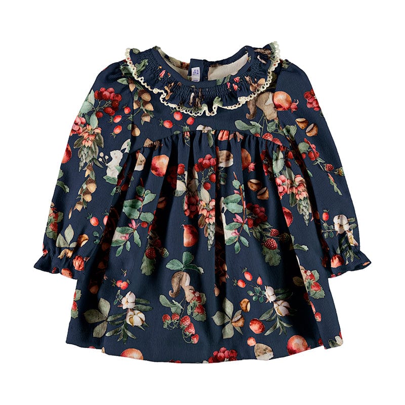 MAYORAL- Floral Printed Cord Dress - Blue