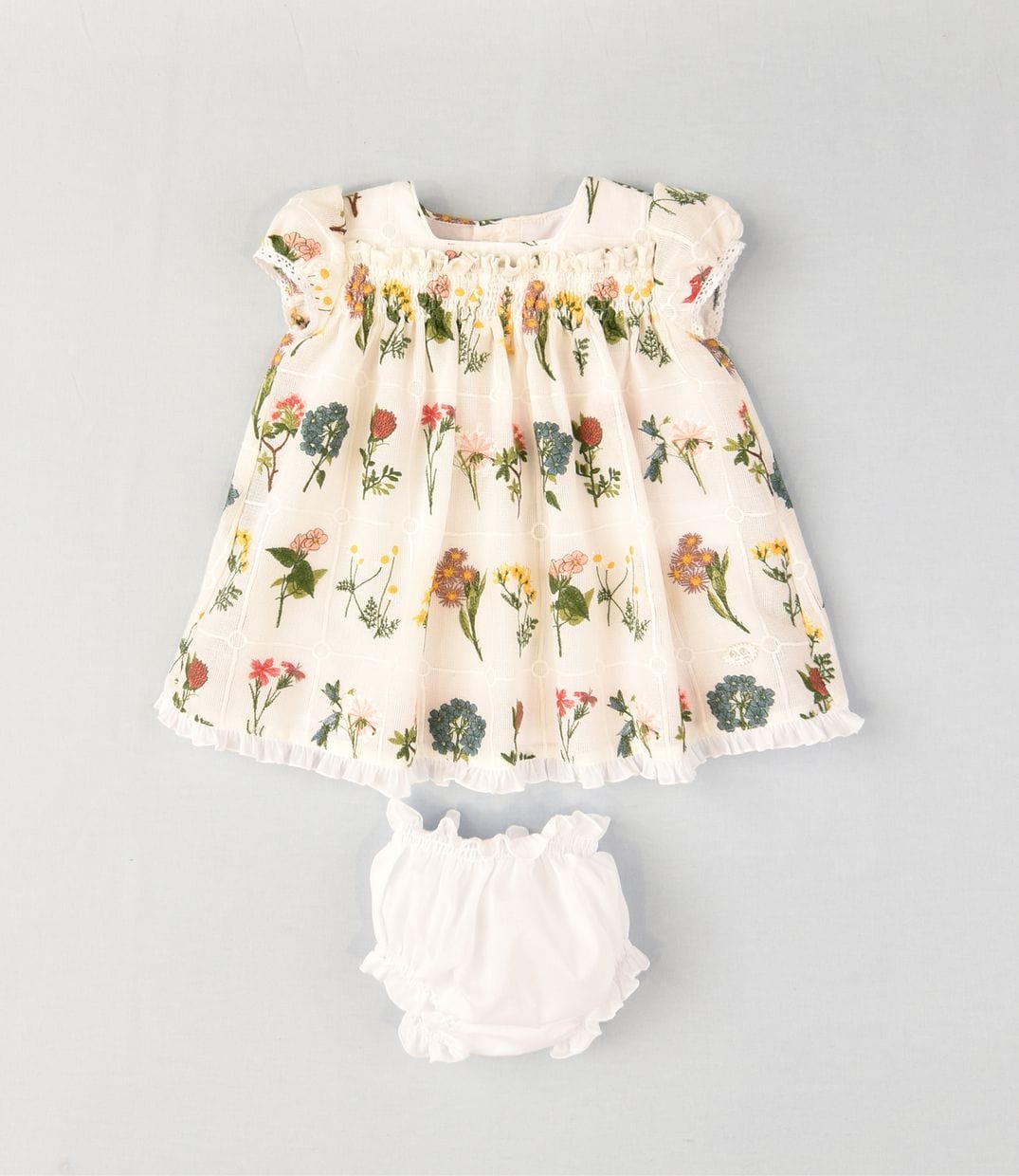 JOSE VARON - Embroidered Flower Baby Dress & Knickers - White
