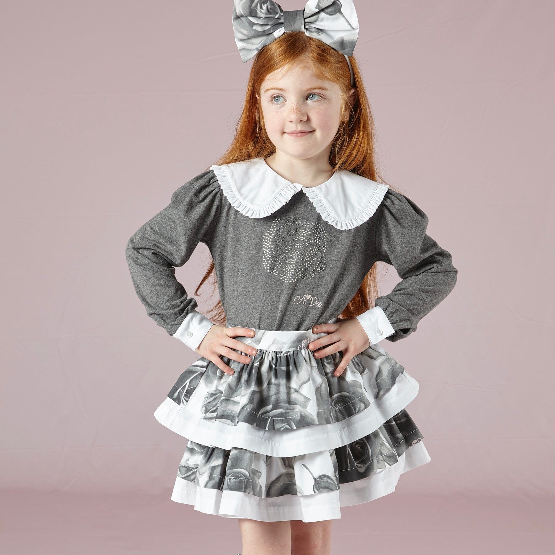 A DEE - Tallulah & Tessy Rose Print Skirt Set - Dark Grey