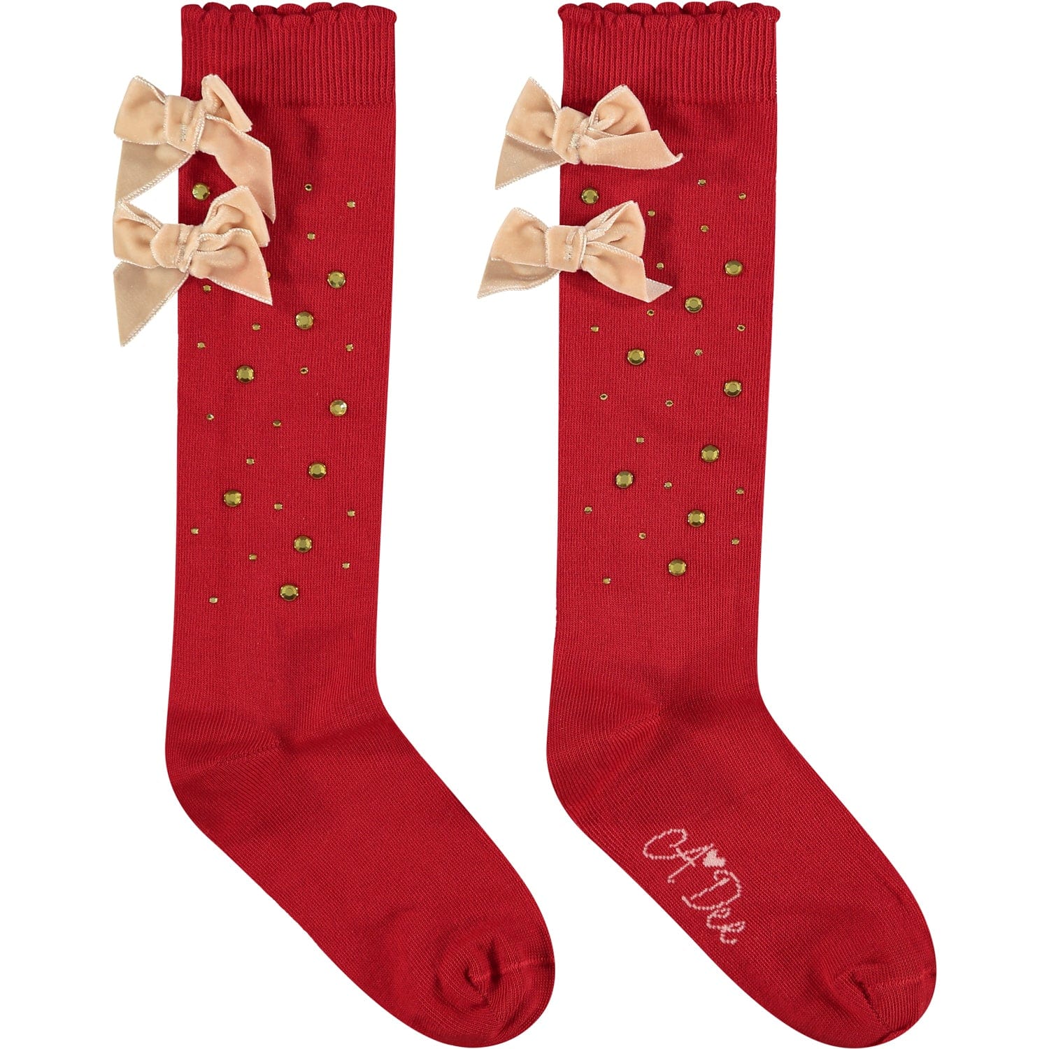 A DEE - Marlow Diamante Knee High Socks - Red