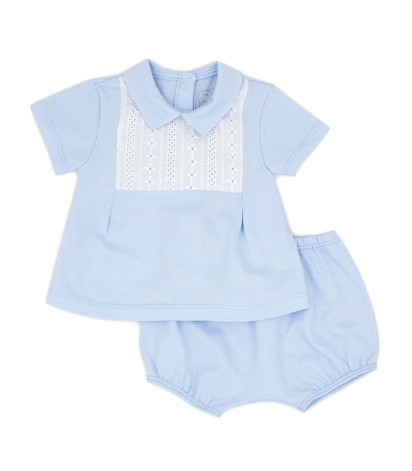 - Broderie Anglaise Detail  Two Piece Set - Blue