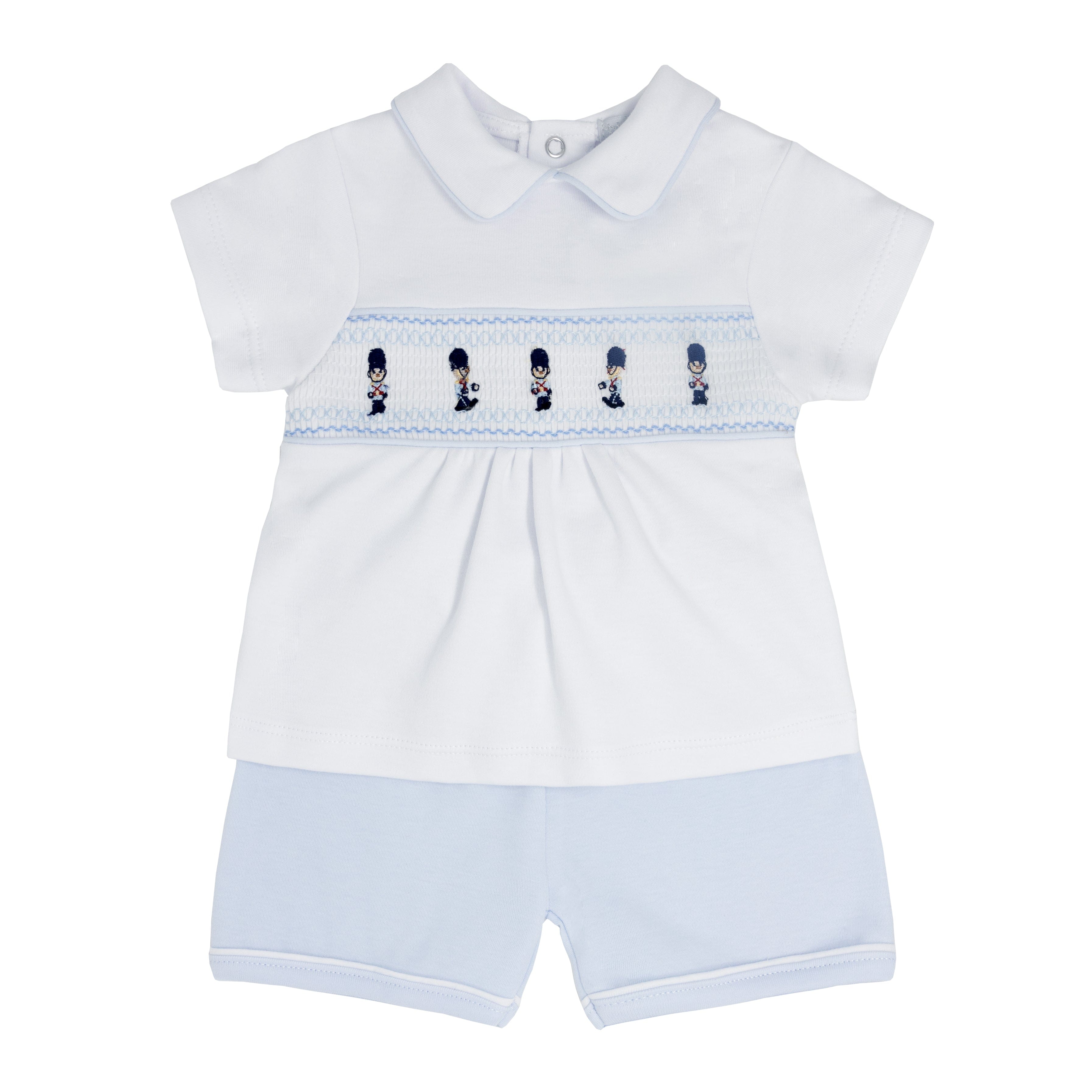 BLUES BABY - Solider Smocked Cotton Short Set - Blue