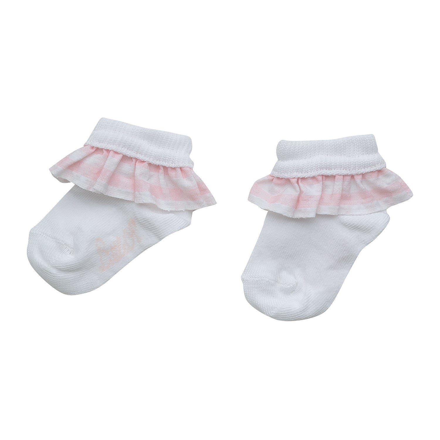 LITTLE A - Gracelynn Summer Bloom Check Frill Ankle Sock  - Pale Pink