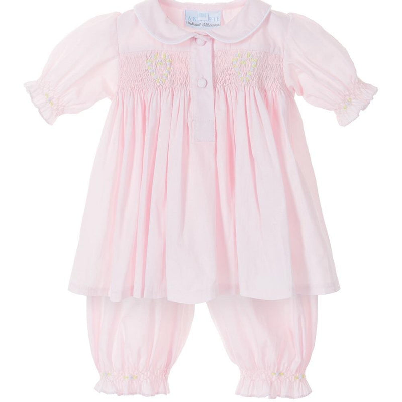 ANNAFIE - Smocked Heart Pyjamas - Pink