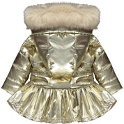 LITTLE A - Bow Faux Fur Trim Jacket - Gold