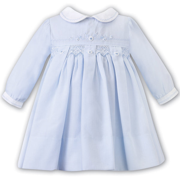 SARAH LOUISE -  Smocked Dress With Pleat Detail - Blue