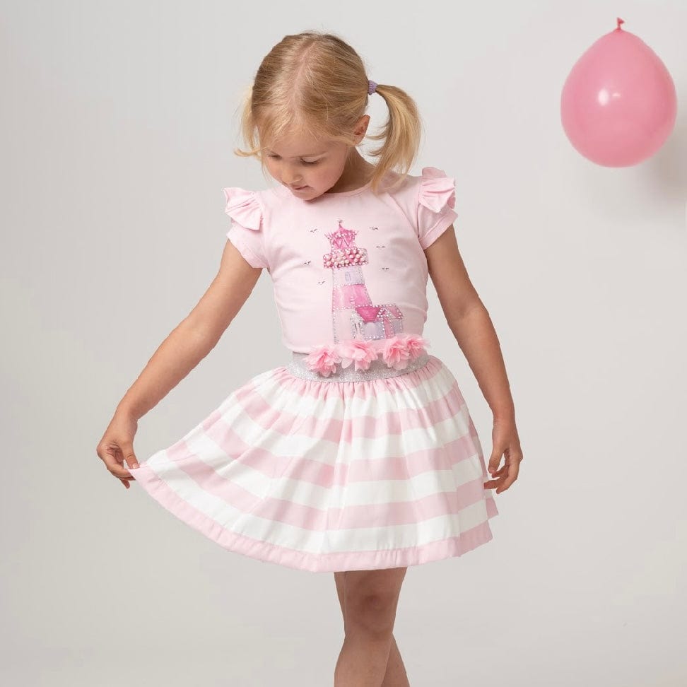 CARAMELO KIDS - Diamanté Light House Striped Skirt Set - Pink