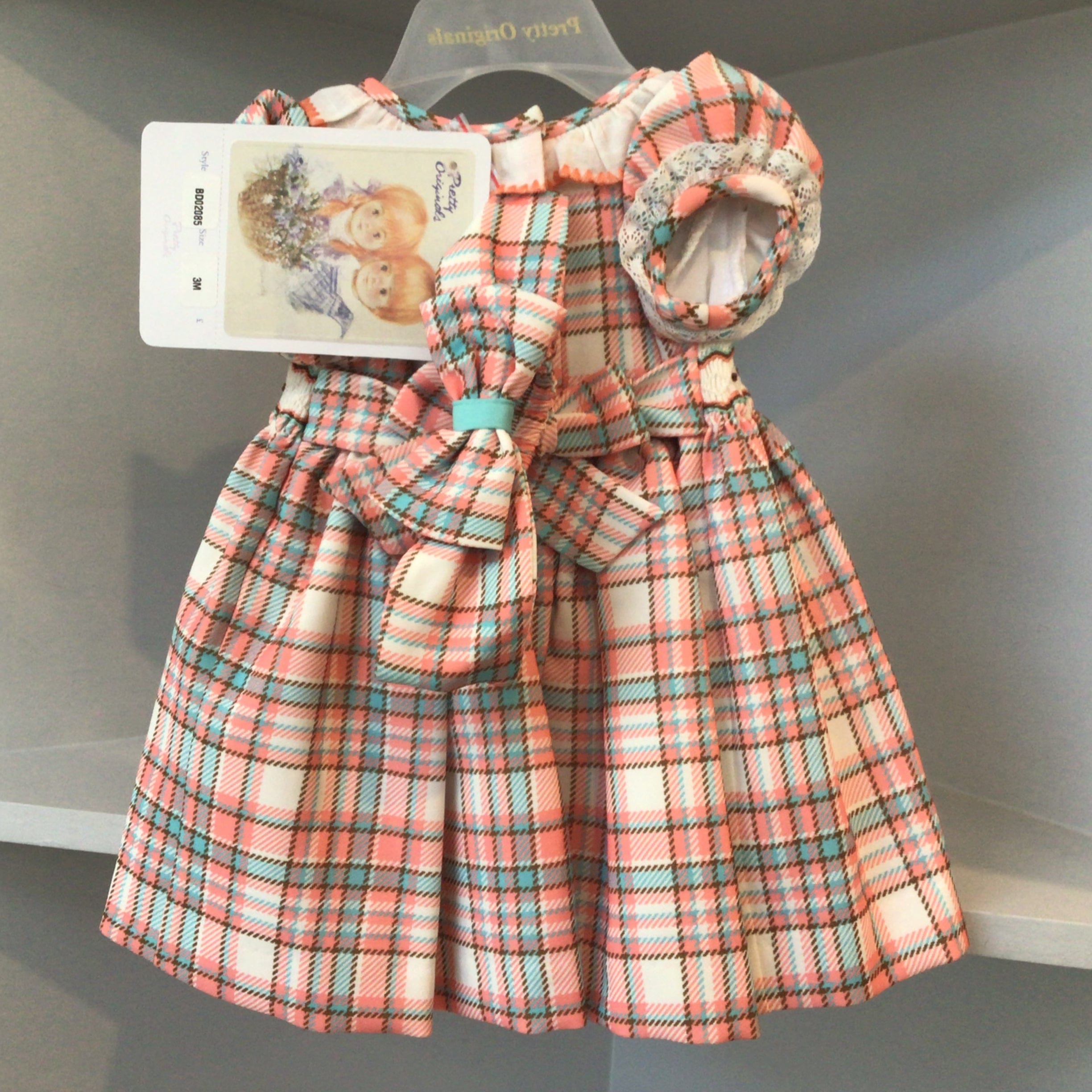 PRETTY ORIGINALS - Smocked Checked Dress Set & Hairband  - Peach