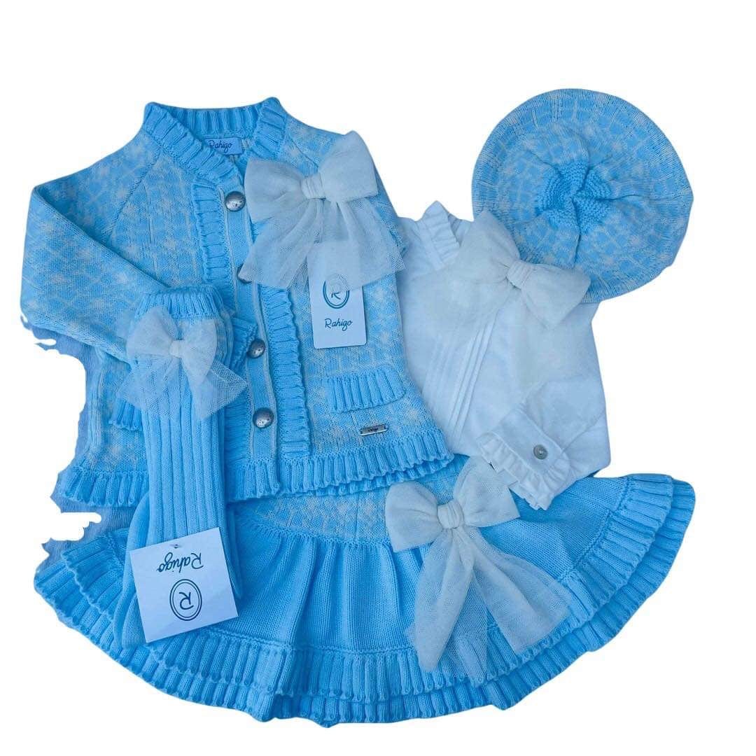 Rahigo - Five Piece Skirt Set With Cream Trim -  Baby Blue
